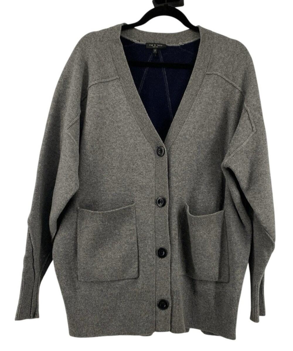 rag & bone Cardigan Sweater Women's Small Oversized Wool Blend Quiet Luxury Gray